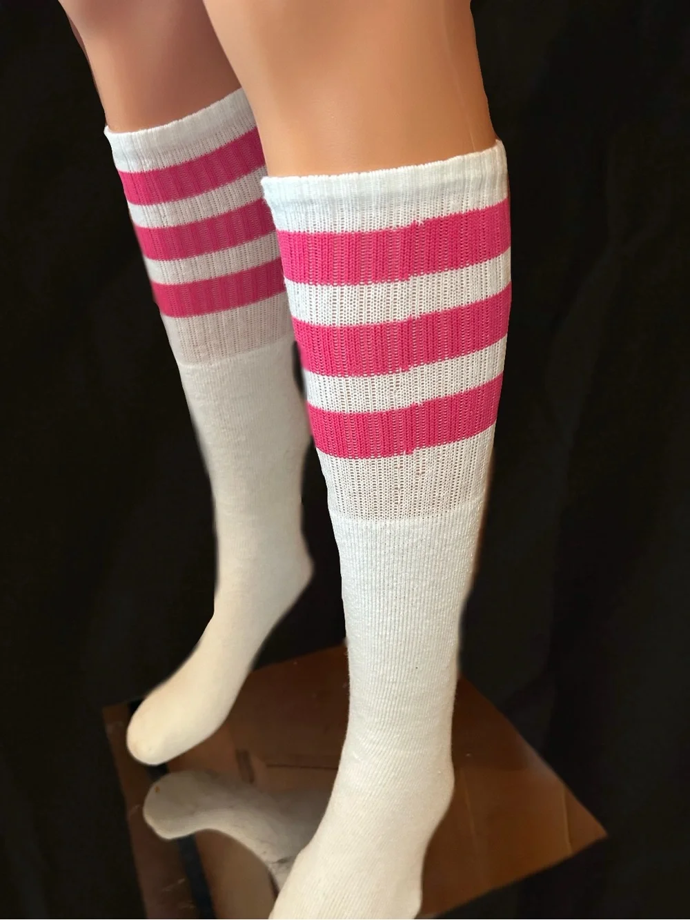 NWT, White Knee-High Socks with Stripes - Athletic Tube Socks